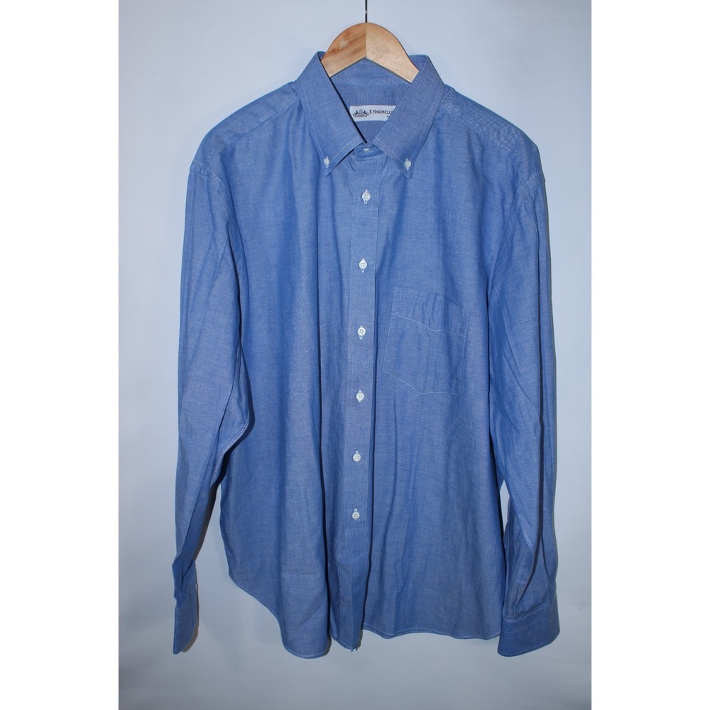 E. Marinella Napoli Men's 4XL Blue Long Sleeve Dress Shirt